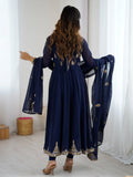 Phenomenal Navy Blue Sequins Work Georgette Anarkali Suit With Dupatta - Zeel Clothing
