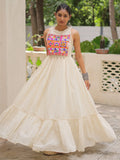 Phenomenal Off-White Multi Thread Work Cotton Navratri Special Gown - Zeel Clothing