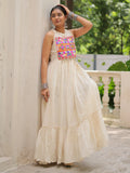 Phenomenal Off-White Multi Thread Work Cotton Navratri Special Gown - Zeel Clothing