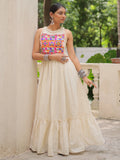 Phenomenal Off-White Multi Thread Work Cotton Navratri Special Gown - Zeel Clothing