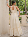Phenomenal Off-White Multi Thread Work Cotton Navratri Special Gown - Zeel Clothing