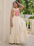 Phenomenal Off-White Multi Thread Work Cotton Navratri Special Gown - Zeel Clothing