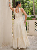 Phenomenal Off-White Multi Thread Work Cotton Navratri Special Gown - Zeel Clothing