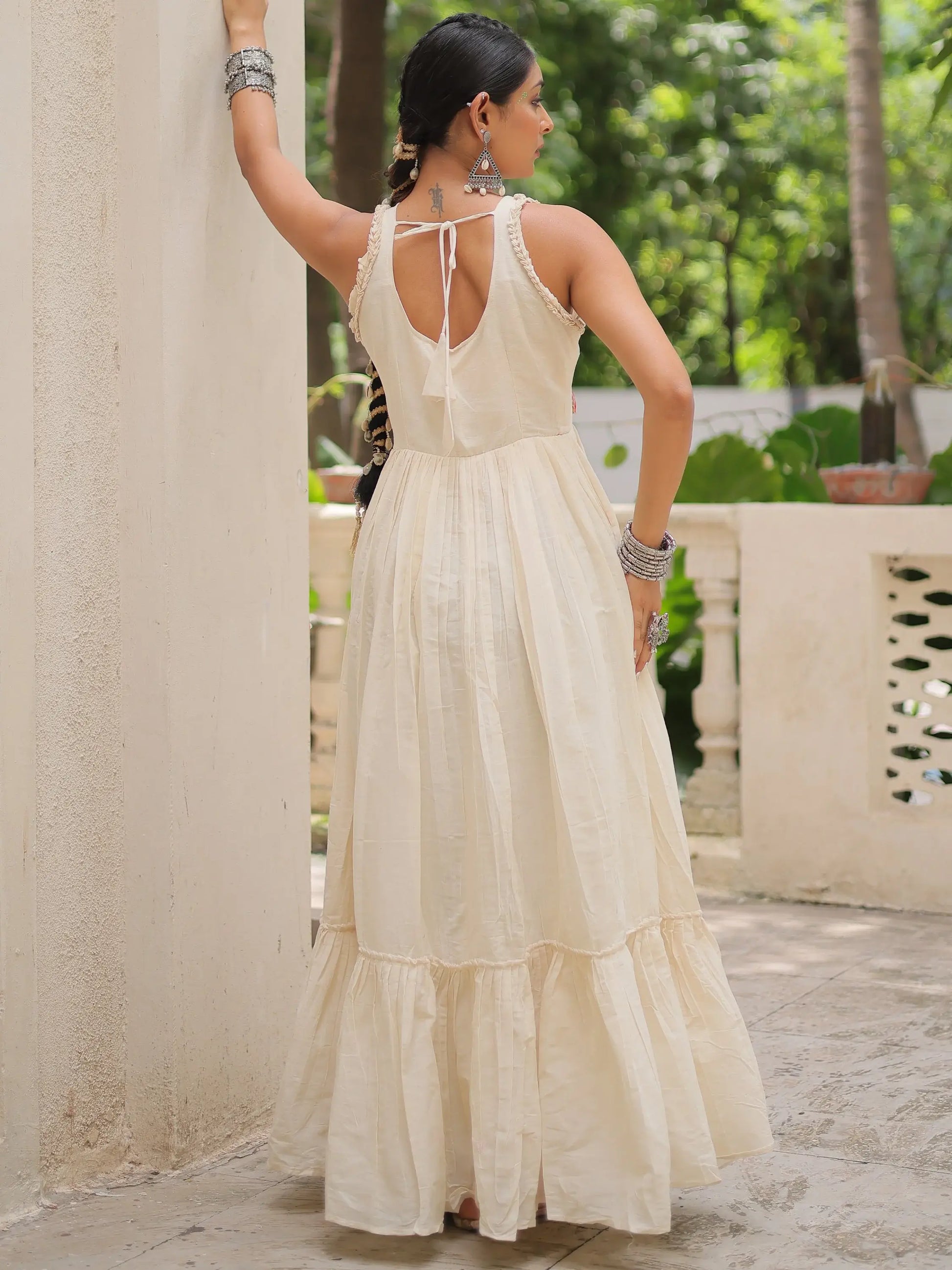 Phenomenal Off-White Multi Thread Work Cotton Navratri Special Gown - Zeel Clothing
