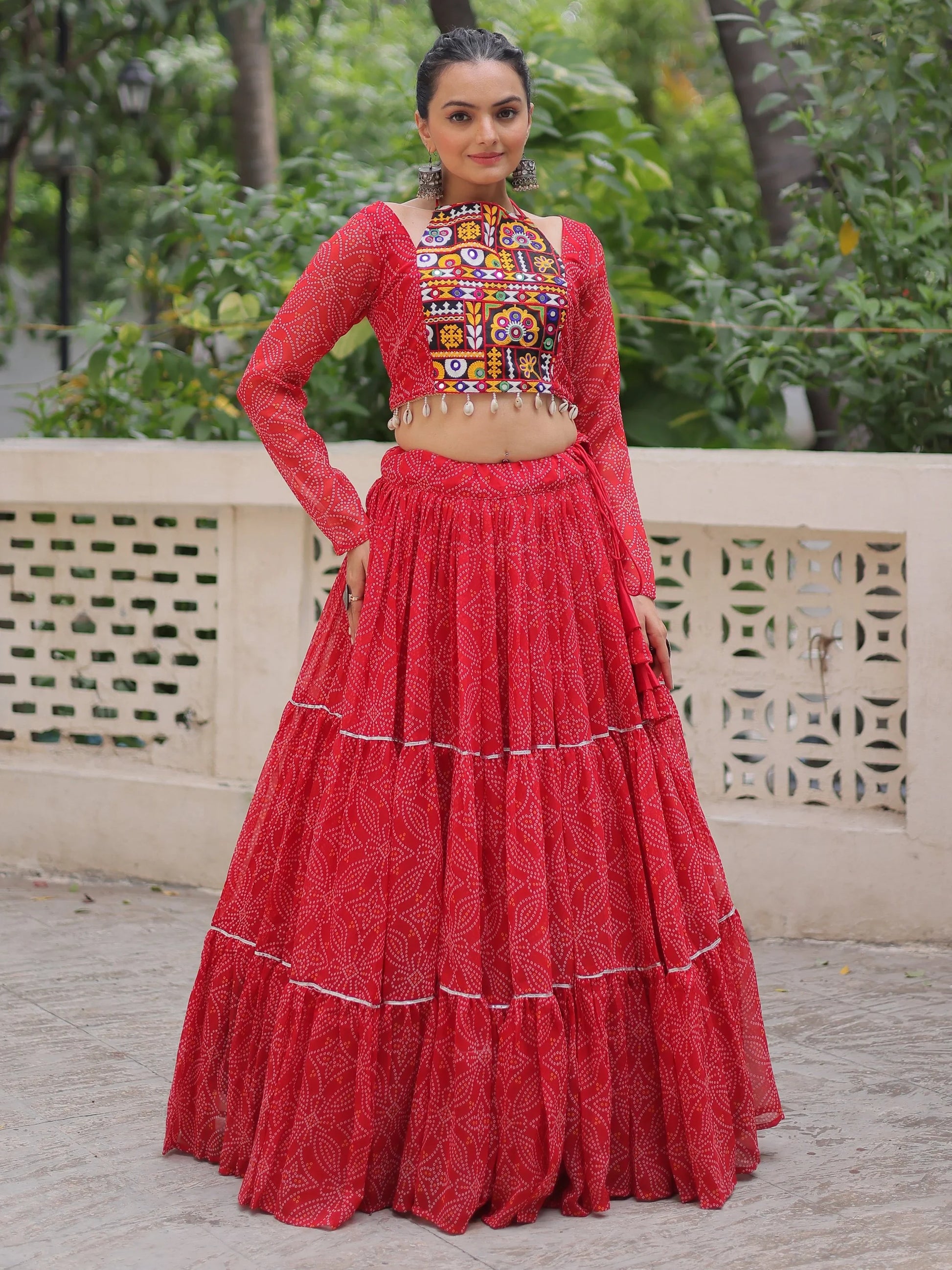 Phenomenal Red Bandhej Print Georgette Festive Wear Lehenga Choli - Zeel Clothing