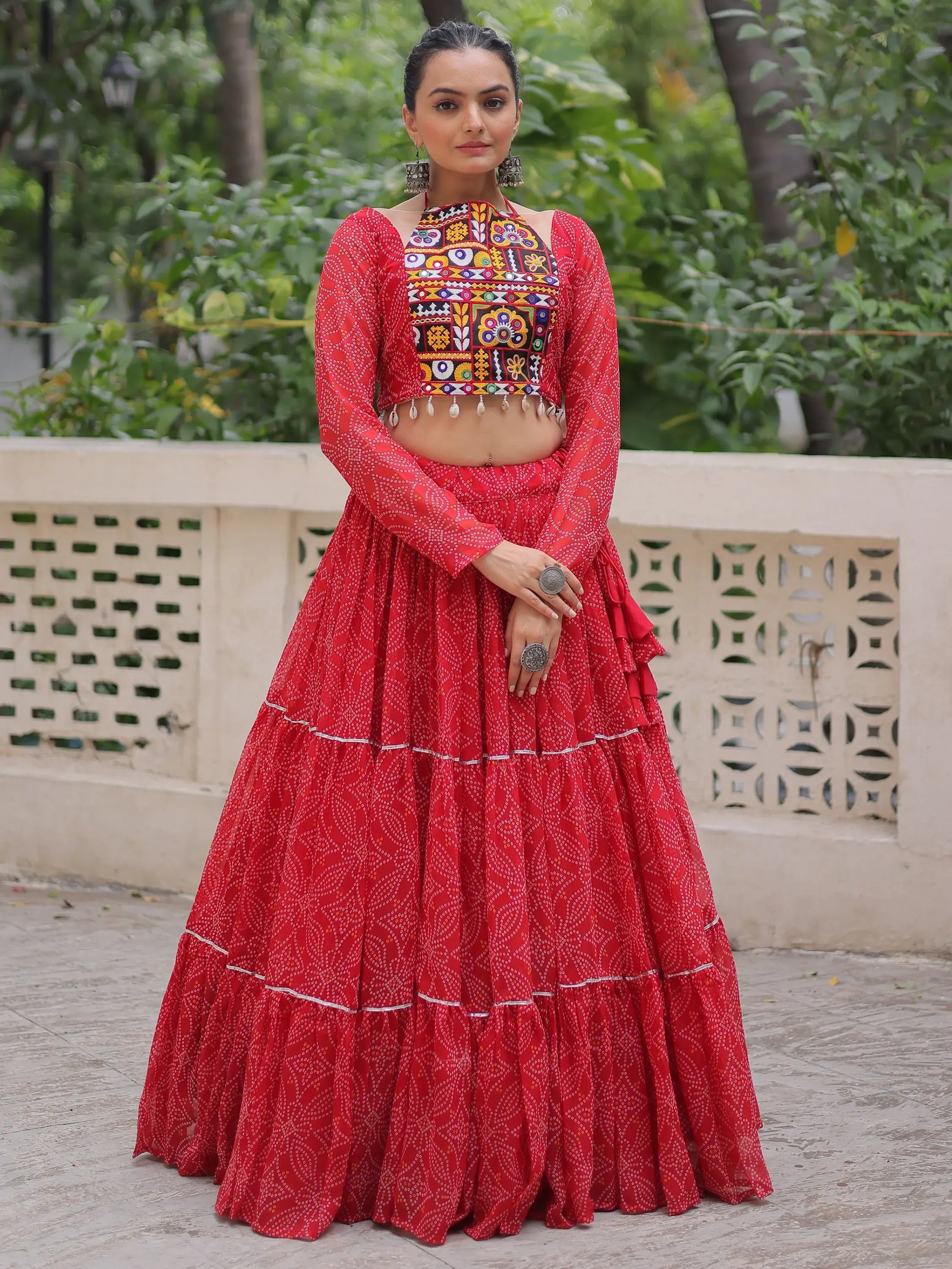 Phenomenal Red Bandhej Print Georgette Festive Wear Lehenga Choli - Zeel Clothing