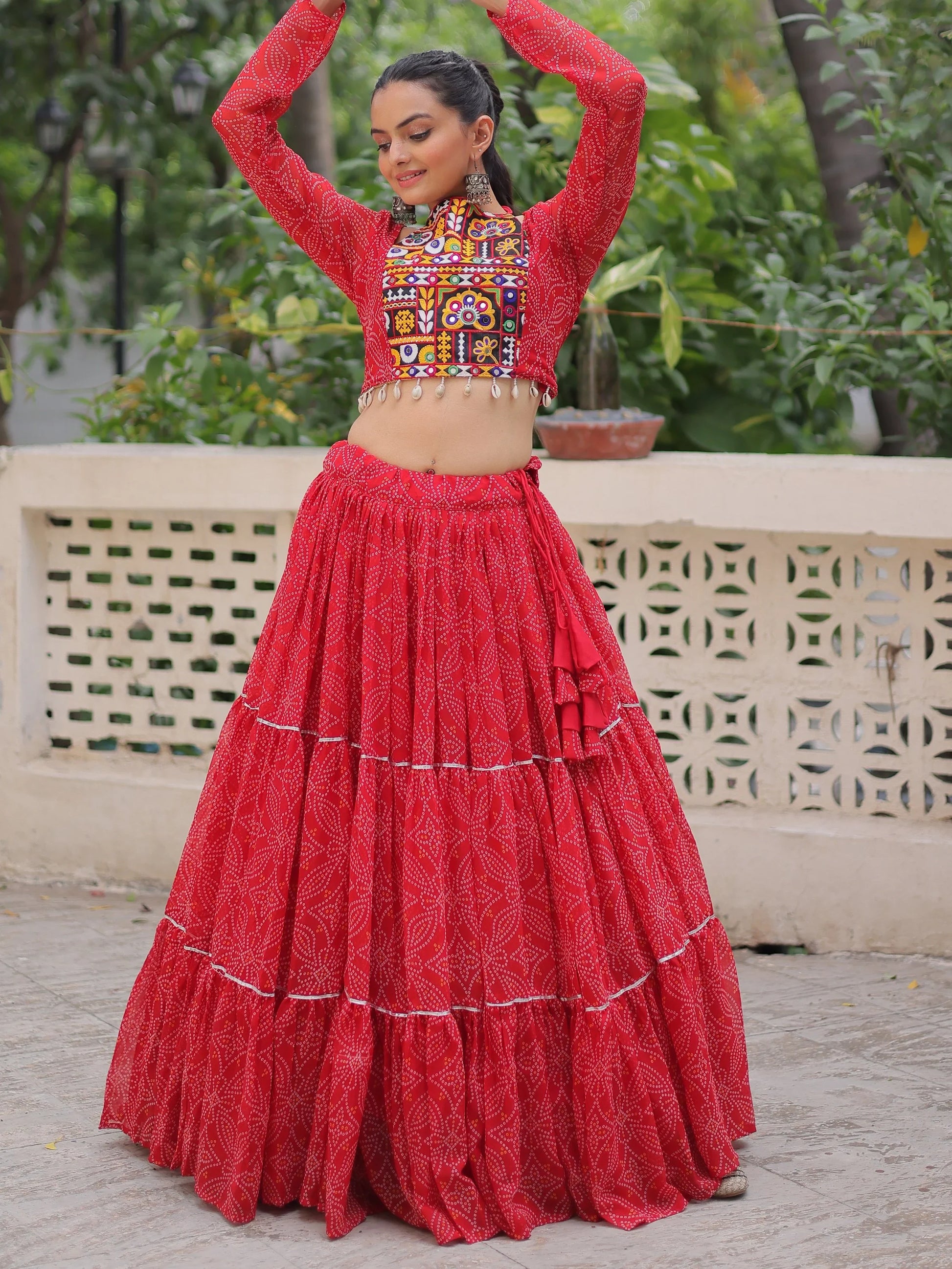 Phenomenal Red Bandhej Print Georgette Festive Wear Lehenga Choli - Zeel Clothing