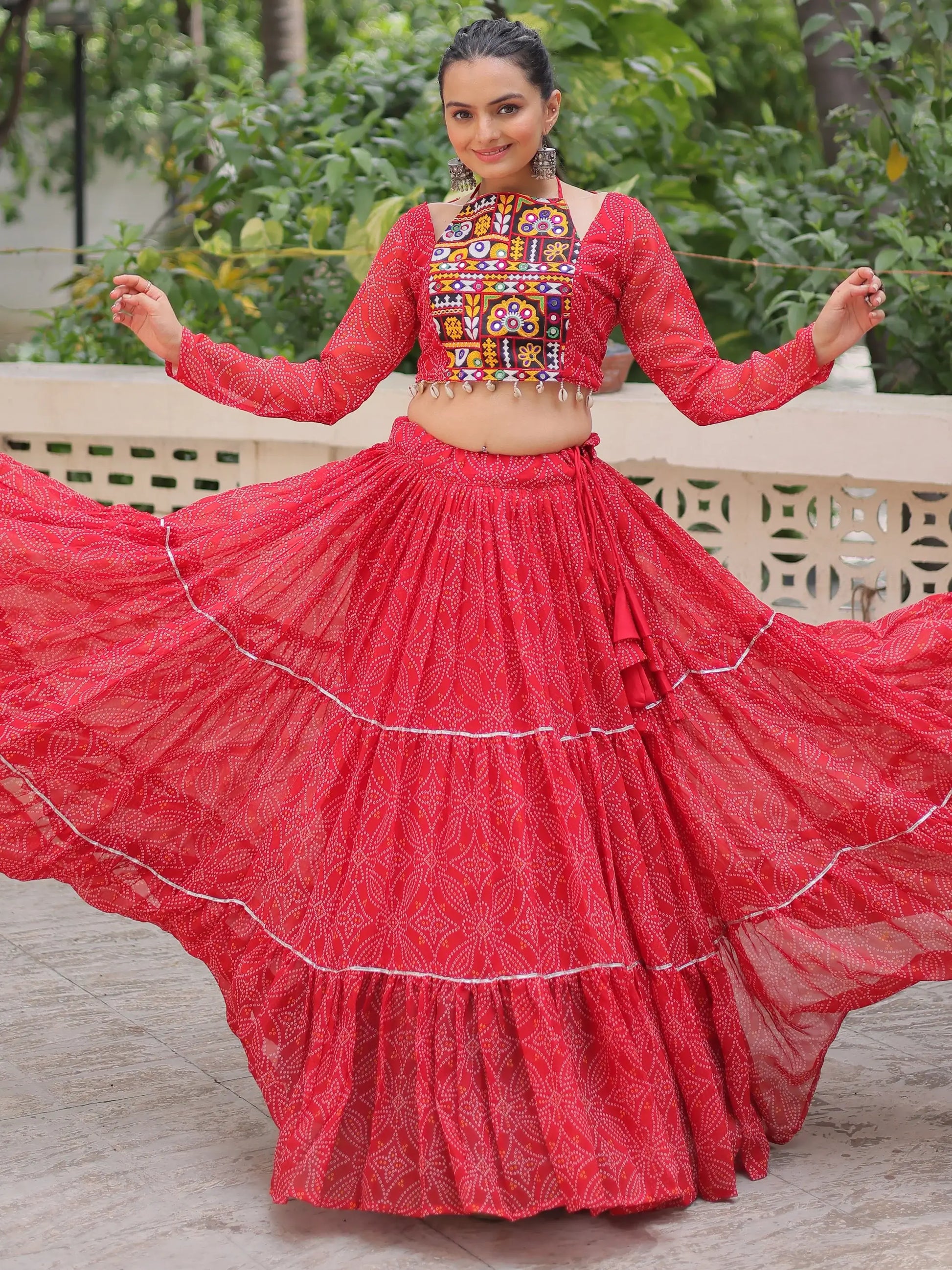 Phenomenal Red Bandhej Print Georgette Festive Wear Lehenga Choli - Zeel Clothing