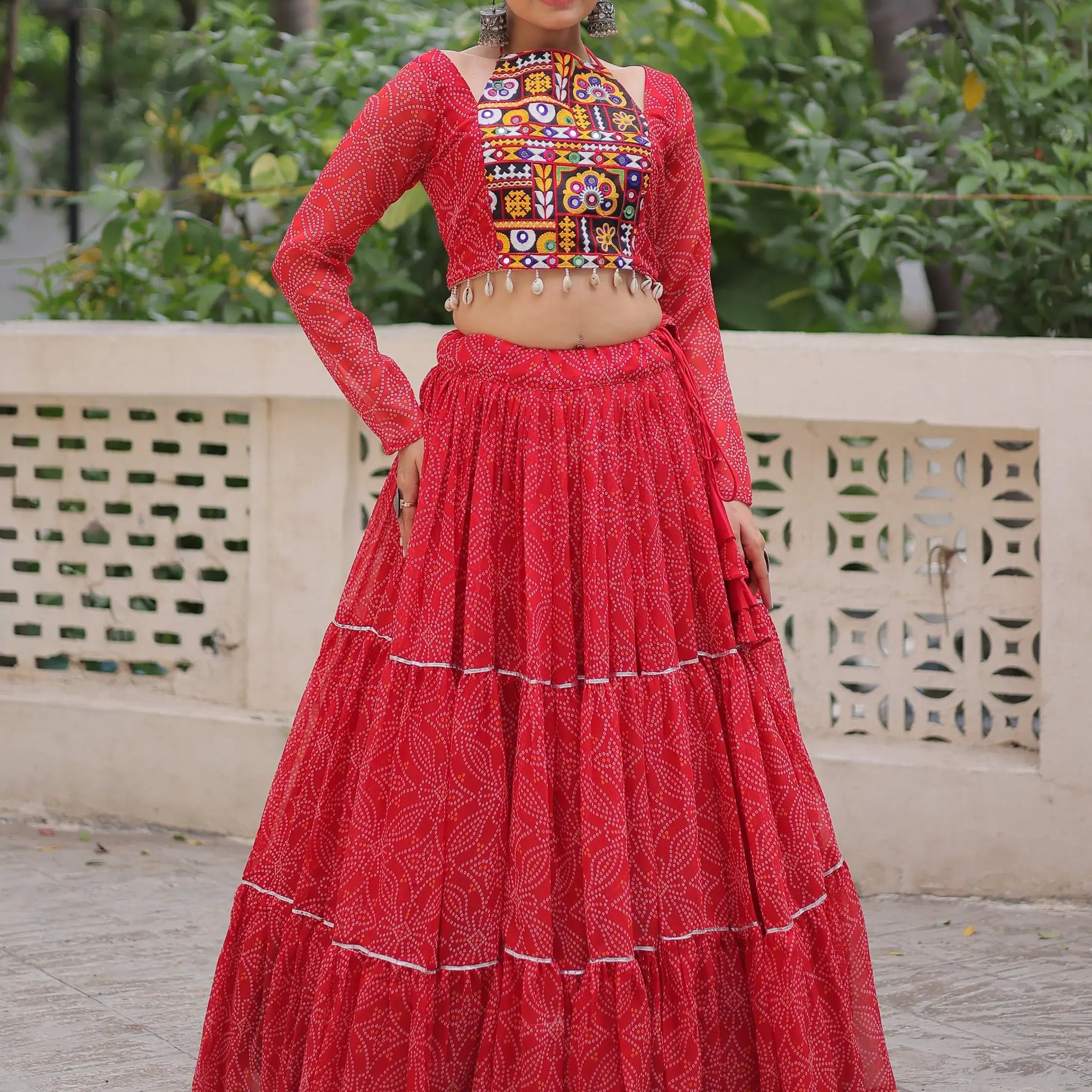 Phenomenal Red Bandhej Print Georgette Festive Wear Lehenga Choli - Zeel Clothing