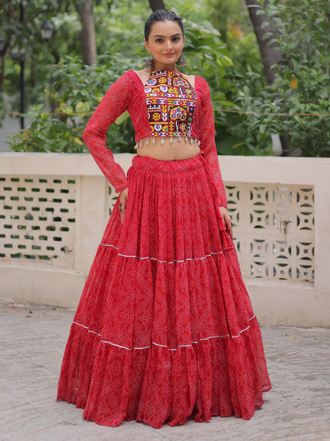 Phenomenal Red Bandhej Print Georgette Festive Wear Lehenga Choli - Zeel Clothing