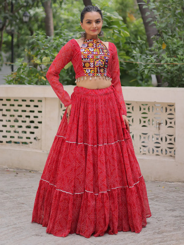 Phenomenal Red Bandhej Print Georgette Festive Wear Lehenga Choli - Zeel Clothing