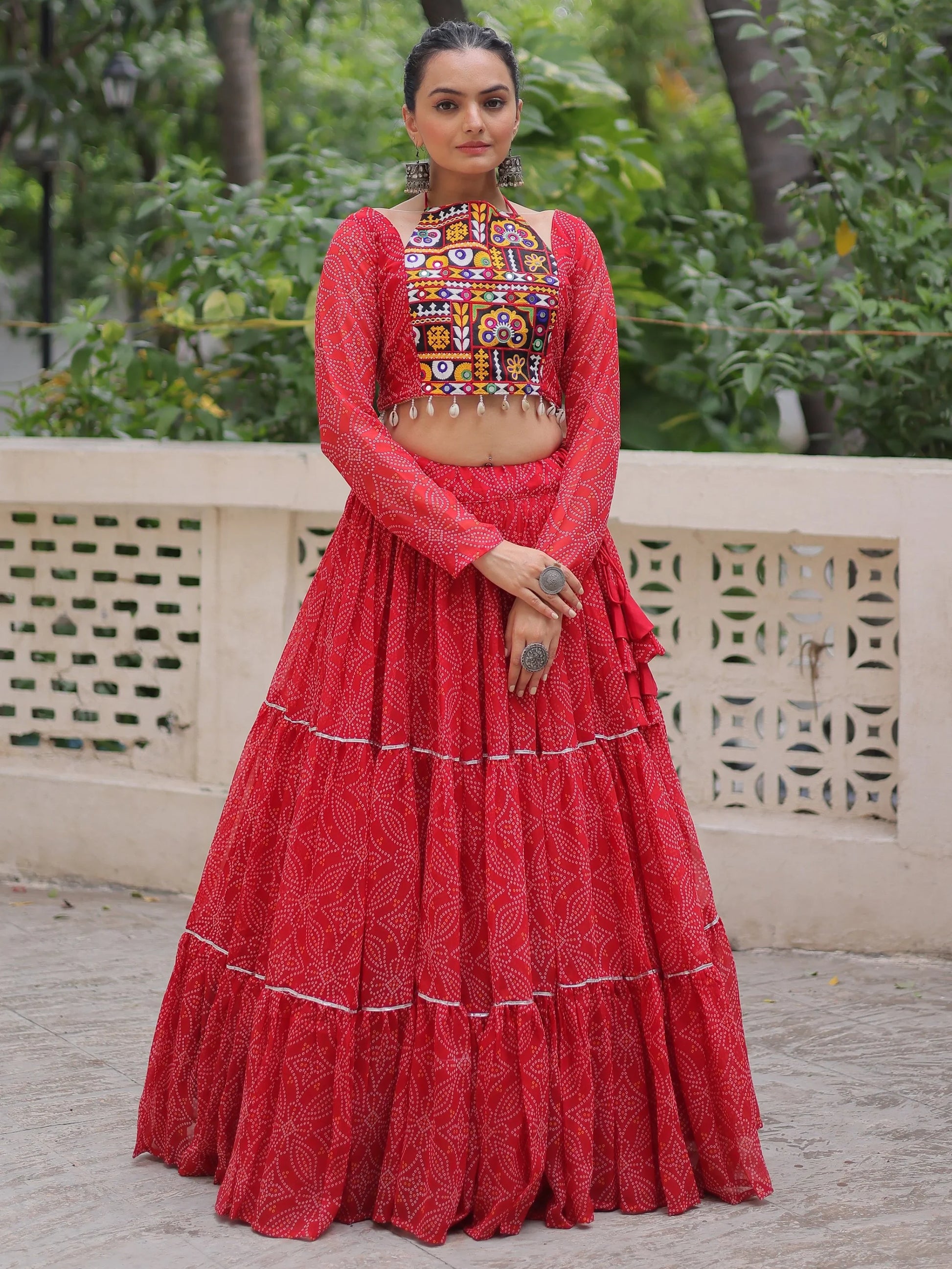 Phenomenal Red Bandhej Print Georgette Festive Wear Lehenga Choli - Zeel Clothing