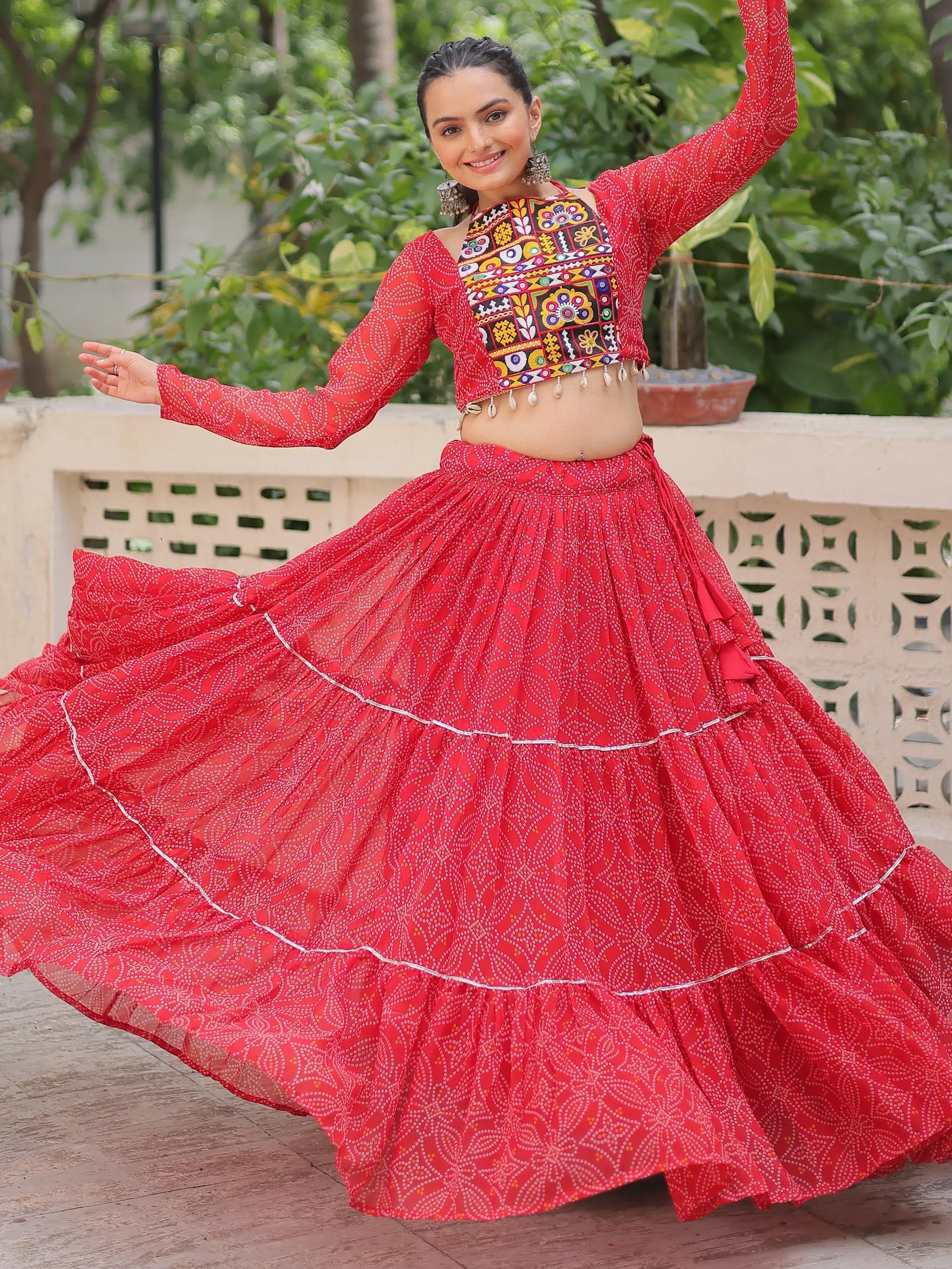 Phenomenal Red Bandhej Print Georgette Festive Wear Lehenga Choli - Zeel Clothing