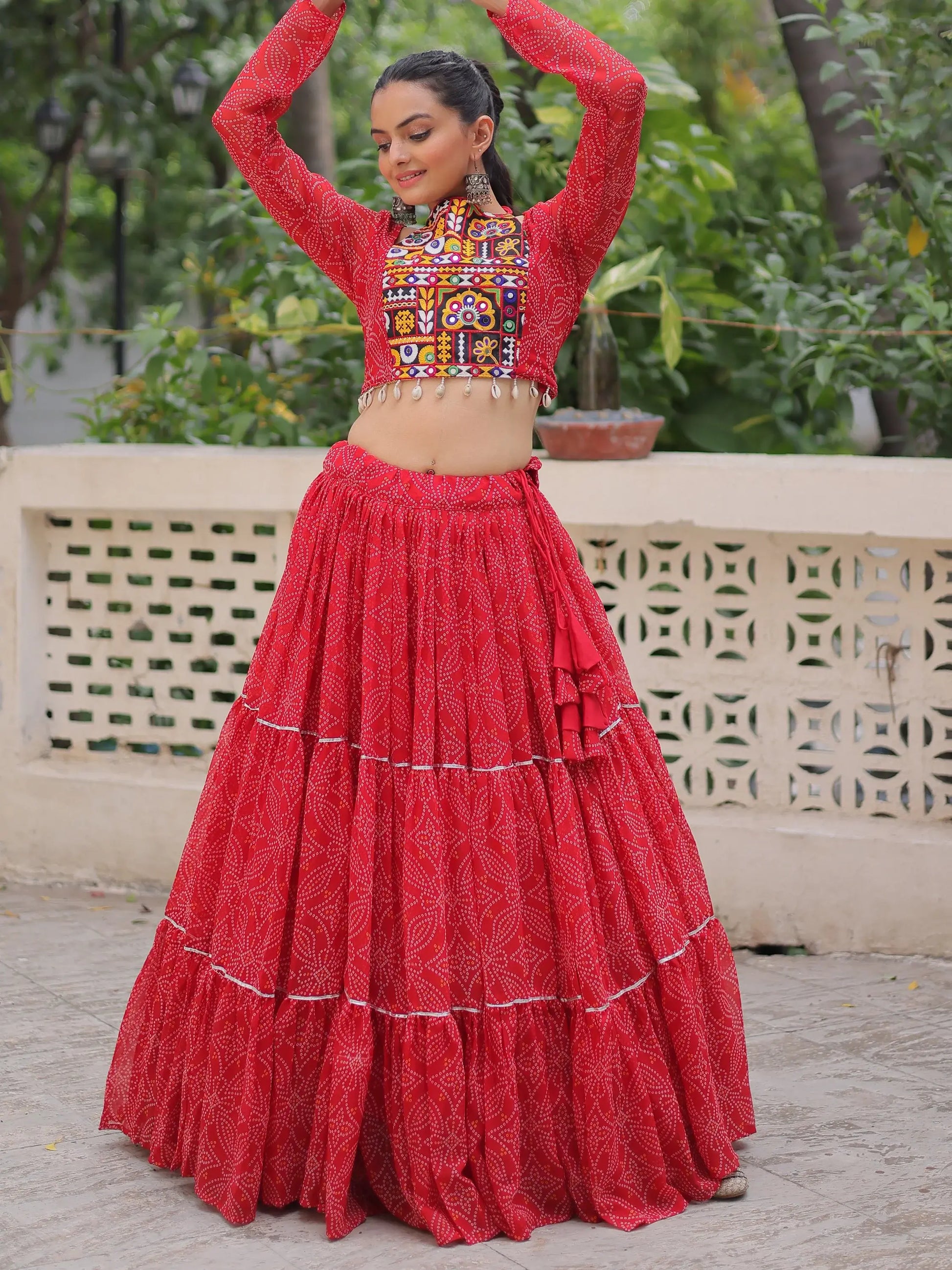 Phenomenal Red Bandhej Print Georgette Festive Wear Lehenga Choli - Zeel Clothing