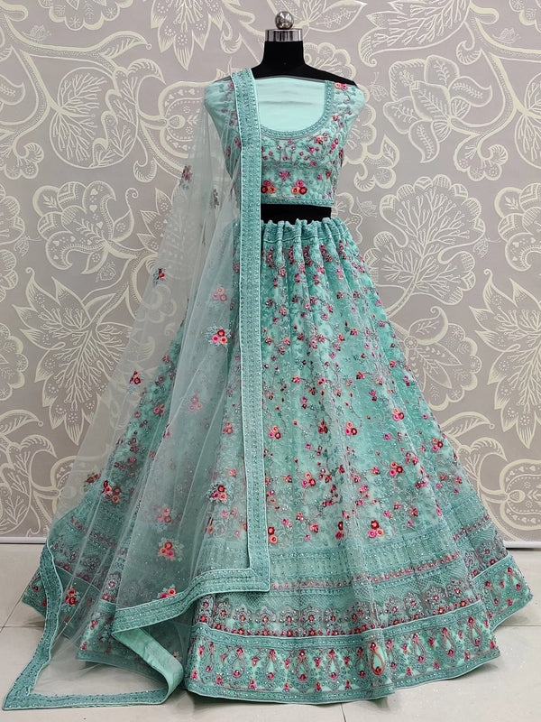 Phenomenal Sky Blue Dori Embroidered Net Engagement Wear Lehenga Choli - Zeel Clothing