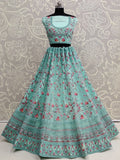 Phenomenal Sky Blue Dori Embroidered Net Engagement Wear Lehenga Choli - Zeel Clothing