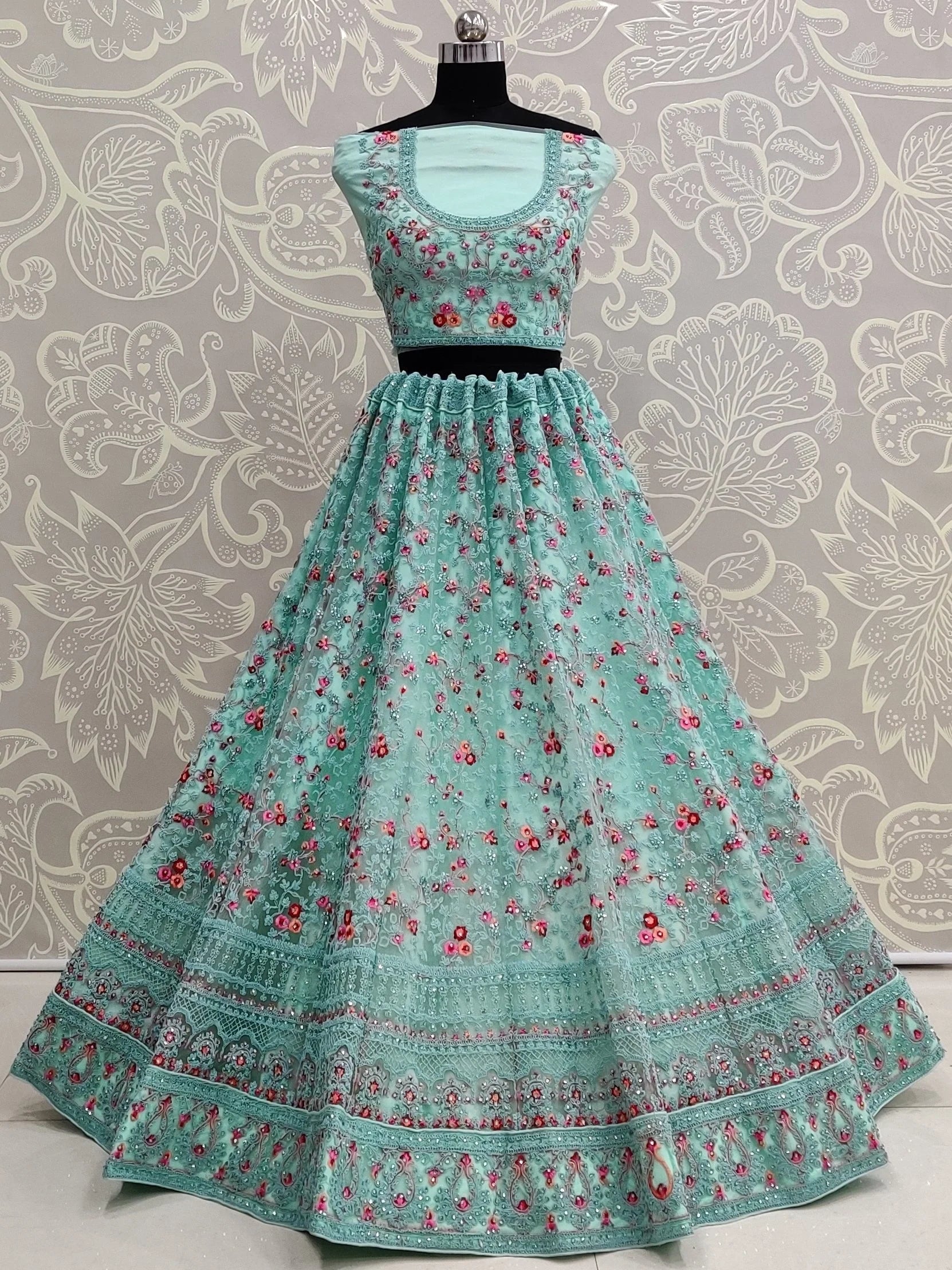 Phenomenal Sky Blue Dori Embroidered Net Engagement Wear Lehenga Choli - Zeel Clothing