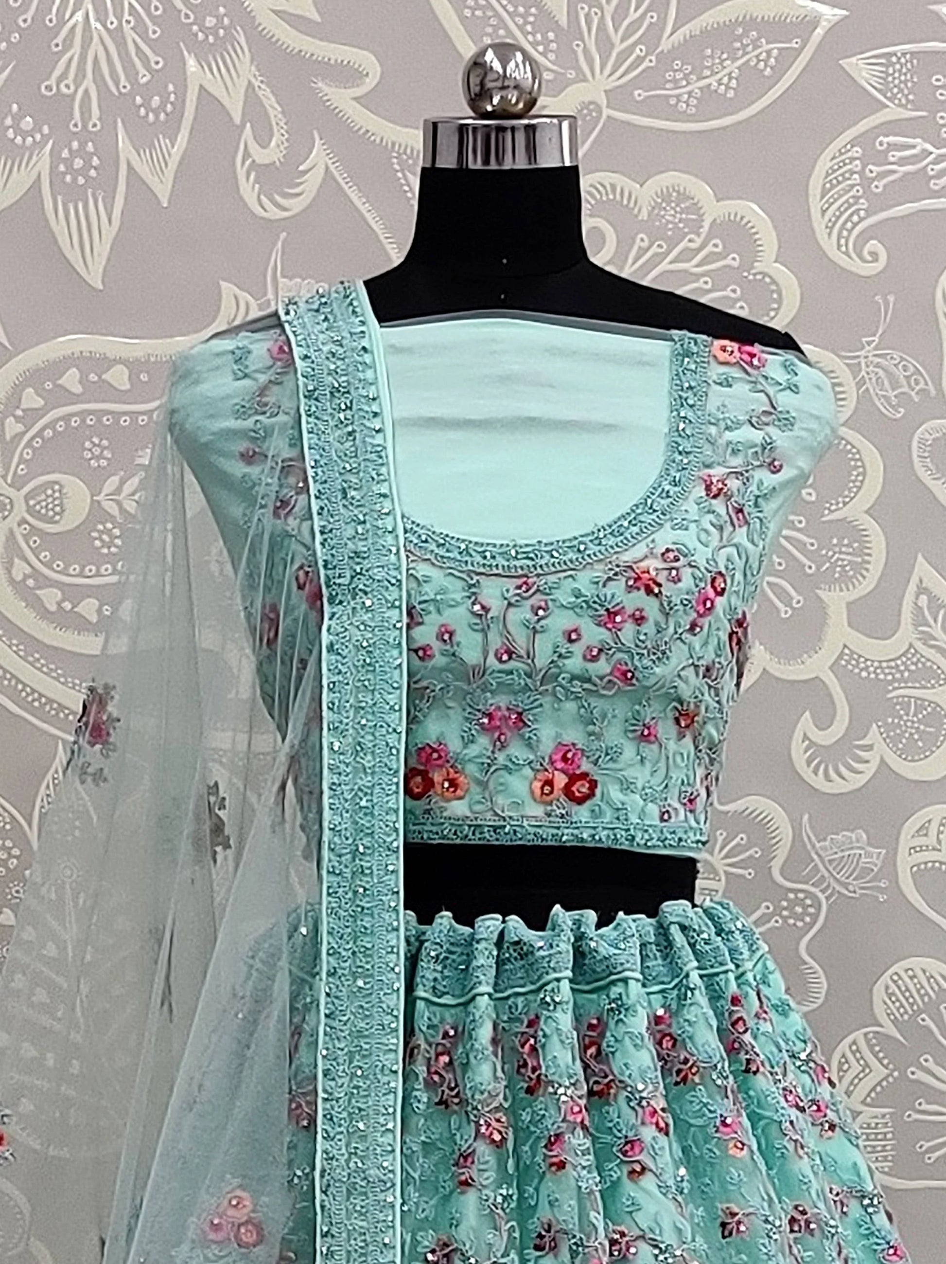 Phenomenal Sky Blue Dori Embroidered Net Engagement Wear Lehenga Choli - Zeel Clothing