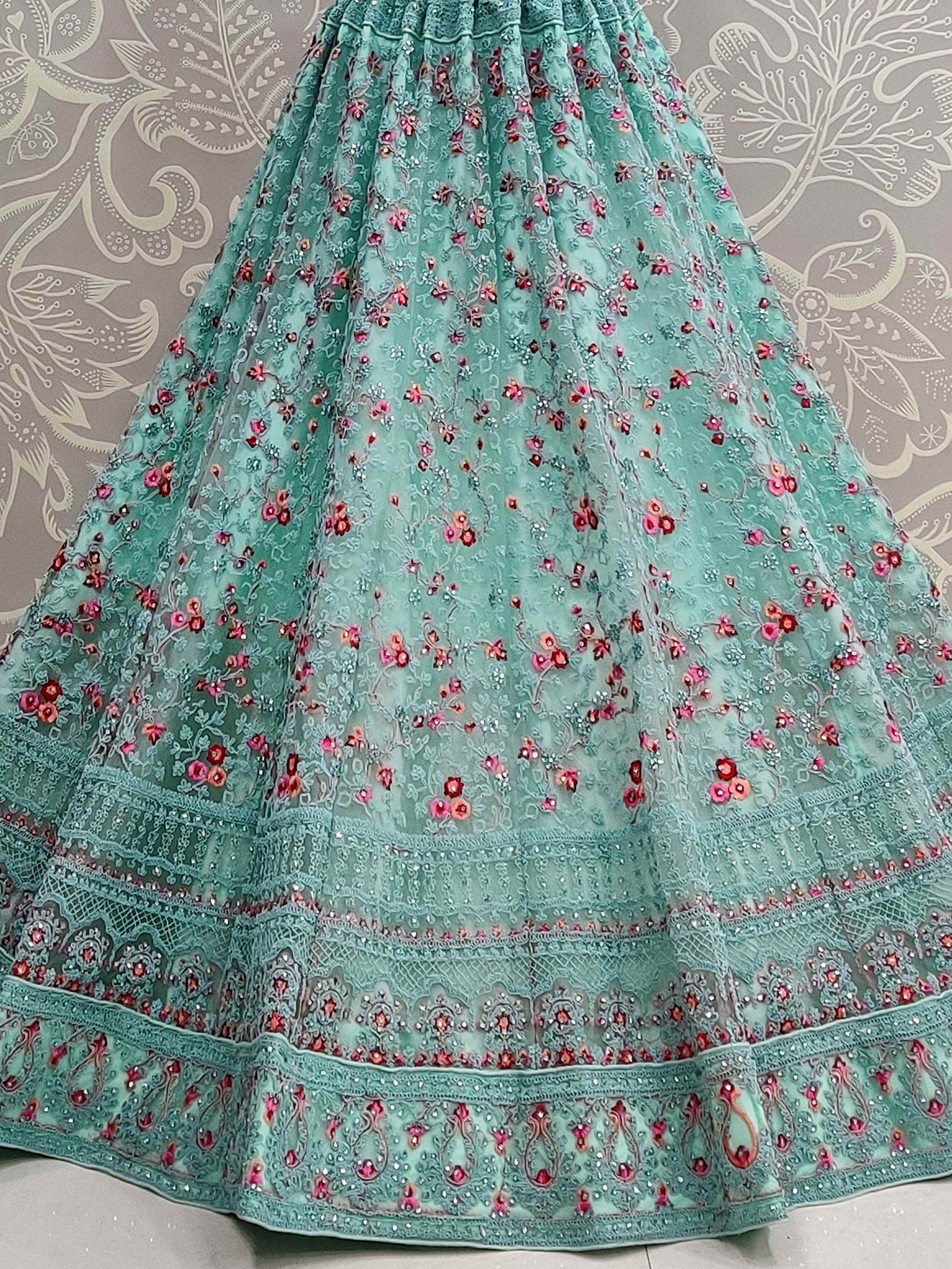 Phenomenal Sky Blue Dori Embroidered Net Engagement Wear Lehenga Choli - Zeel Clothing