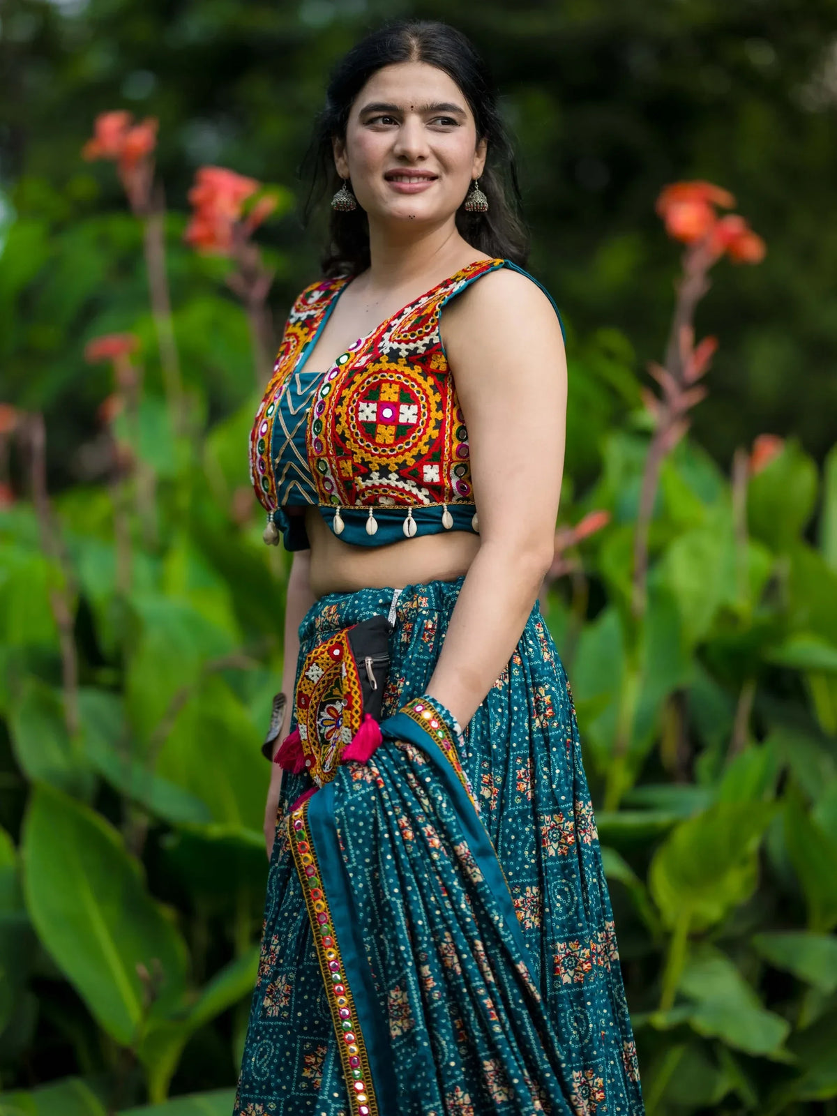 Phenomenal Teal Blue Gamthi Patch Work Rayon Navratri Special Lehenga Choli - Zeel Clothing