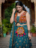 Phenomenal Teal Blue Gamthi Patch Work Rayon Navratri Special Lehenga Choli - Zeel Clothing