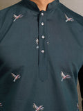Phenomenal Bottle Green Sequins Embroidery Viscose Silk Wedding Wear Men Kurta