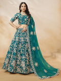 Phenomenal Teal Green Sequins Silk Bridesmaid Lehenga Choli With Dupatta - Zeel Clothing