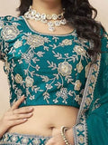 Phenomenal Teal Green Sequins Silk Bridesmaid Lehenga Choli With Dupatta - Zeel Clothing