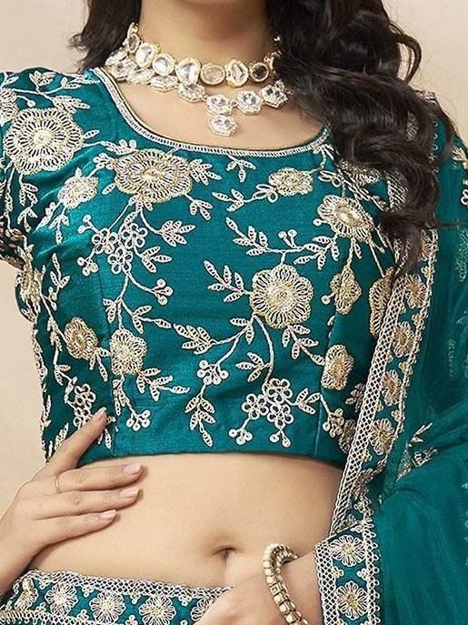 Phenomenal Teal Green Sequins Silk Bridesmaid Lehenga Choli With Dupatta - Zeel Clothing