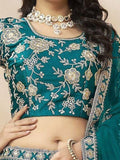 Phenomenal Teal Green Sequins Silk Bridesmaid Lehenga Choli With Dupatta - Zeel Clothing