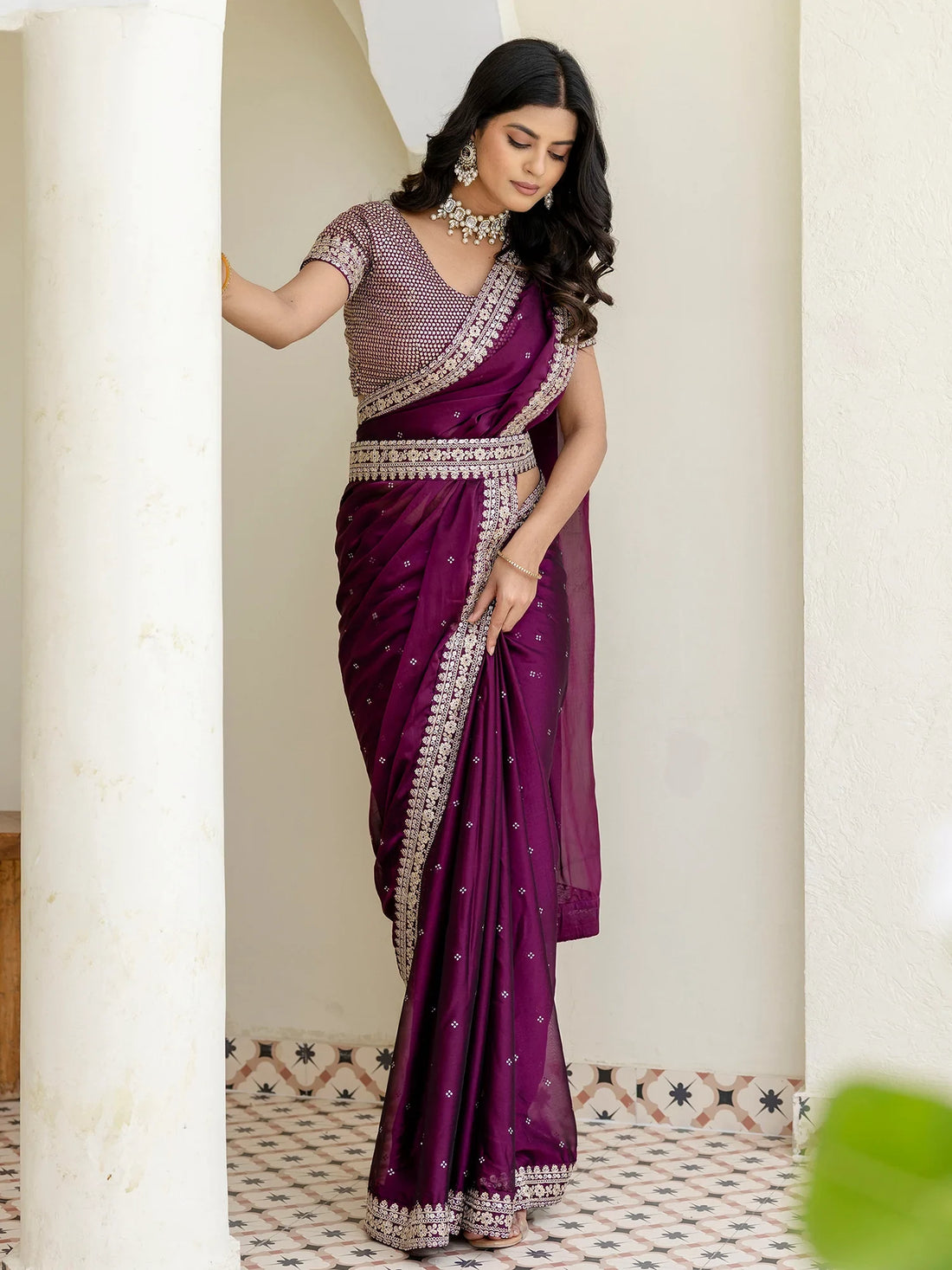Phenomenal Wine Dori Embroidery Silk Party Wear Saree With Blouse - Zeel Clothing