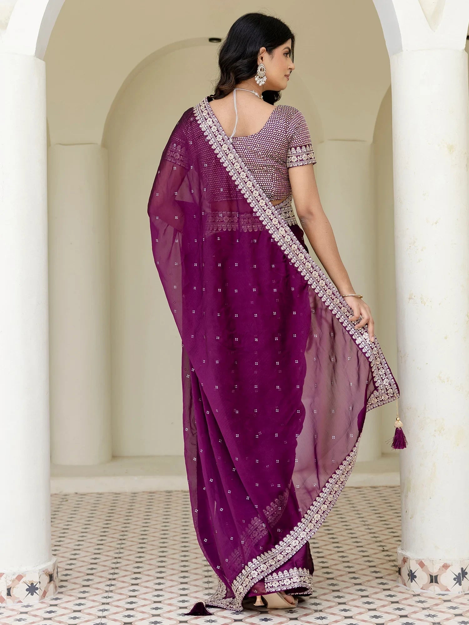 Phenomenal Wine Dori Embroidery Silk Party Wear Saree With Blouse - Zeel Clothing