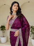 Phenomenal Wine Dori Embroidery Silk Party Wear Saree With Blouse - Zeel Clothing