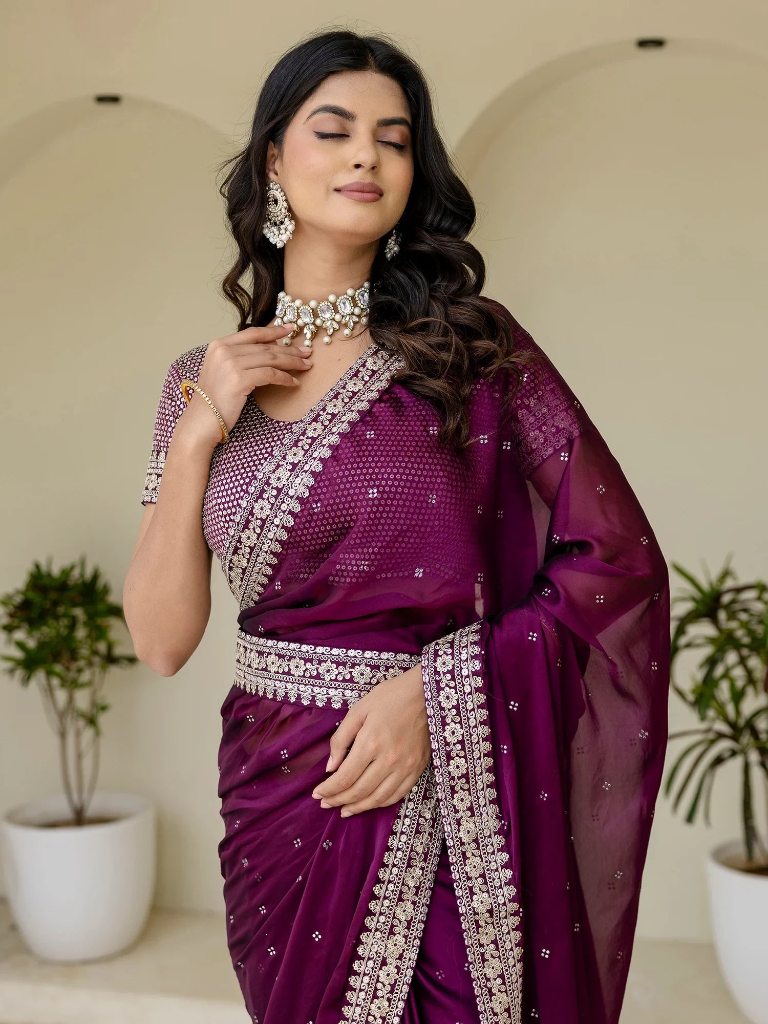 Phenomenal Wine Dori Embroidery Silk Party Wear Saree With Blouse - Zeel Clothing