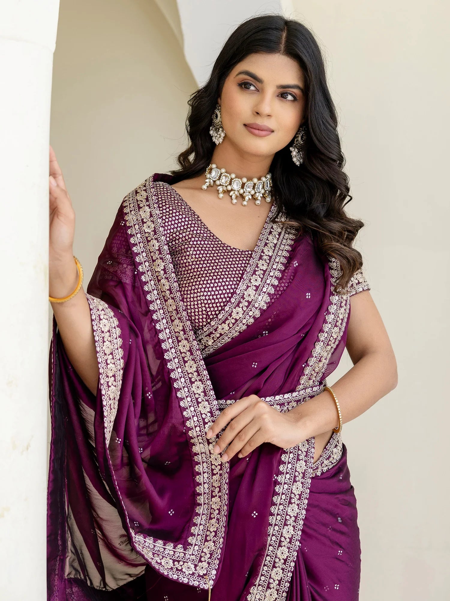 Phenomenal Wine Dori Embroidery Silk Party Wear Saree With Blouse - Zeel Clothing
