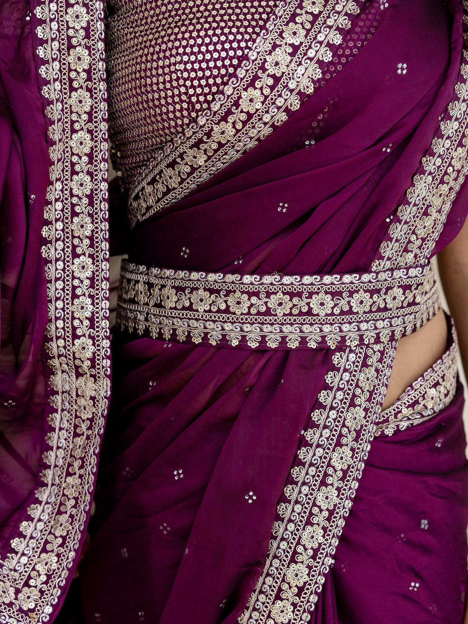 Phenomenal Wine Dori Embroidery Silk Party Wear Saree With Blouse - Zeel Clothing