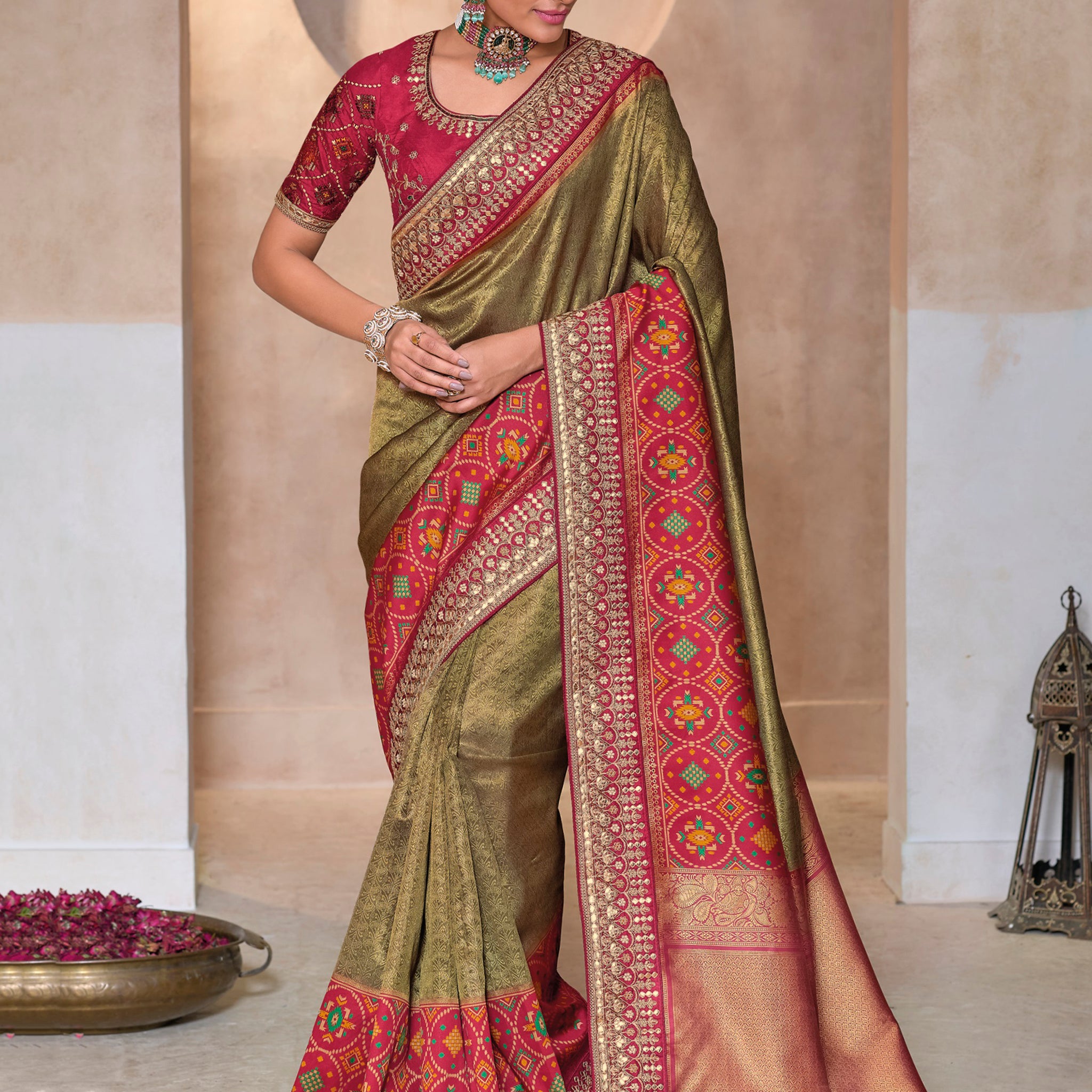 Magnetic Olive Green Weaving Kanjivaram Silk Festival Wear Saree