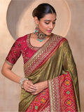 Magnetic Olive Green Weaving Kanjivaram Silk Festival Wear Saree