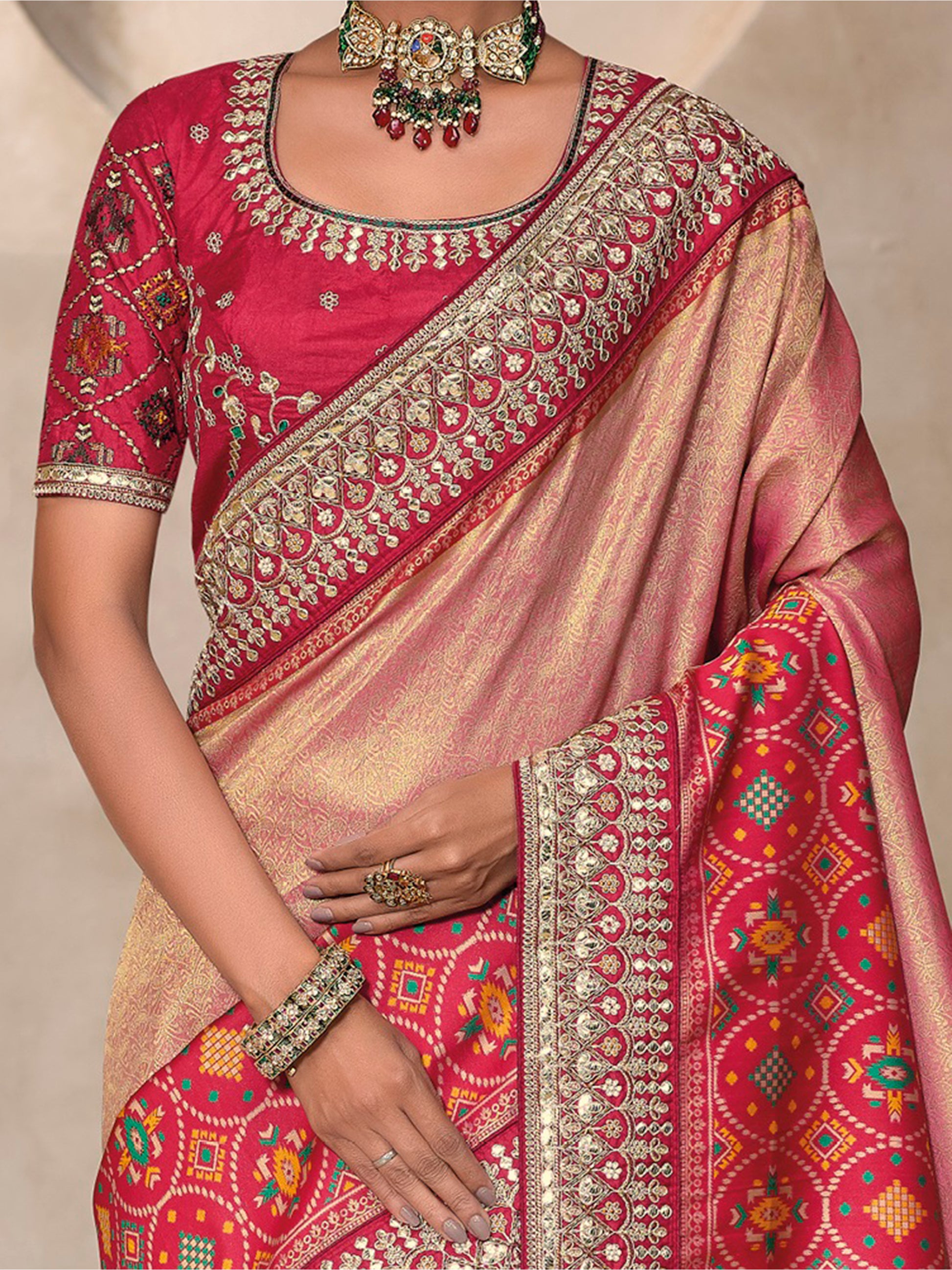 Stunning Peach Weaving Kanjivaram Silk Traditional Saree With Blouse