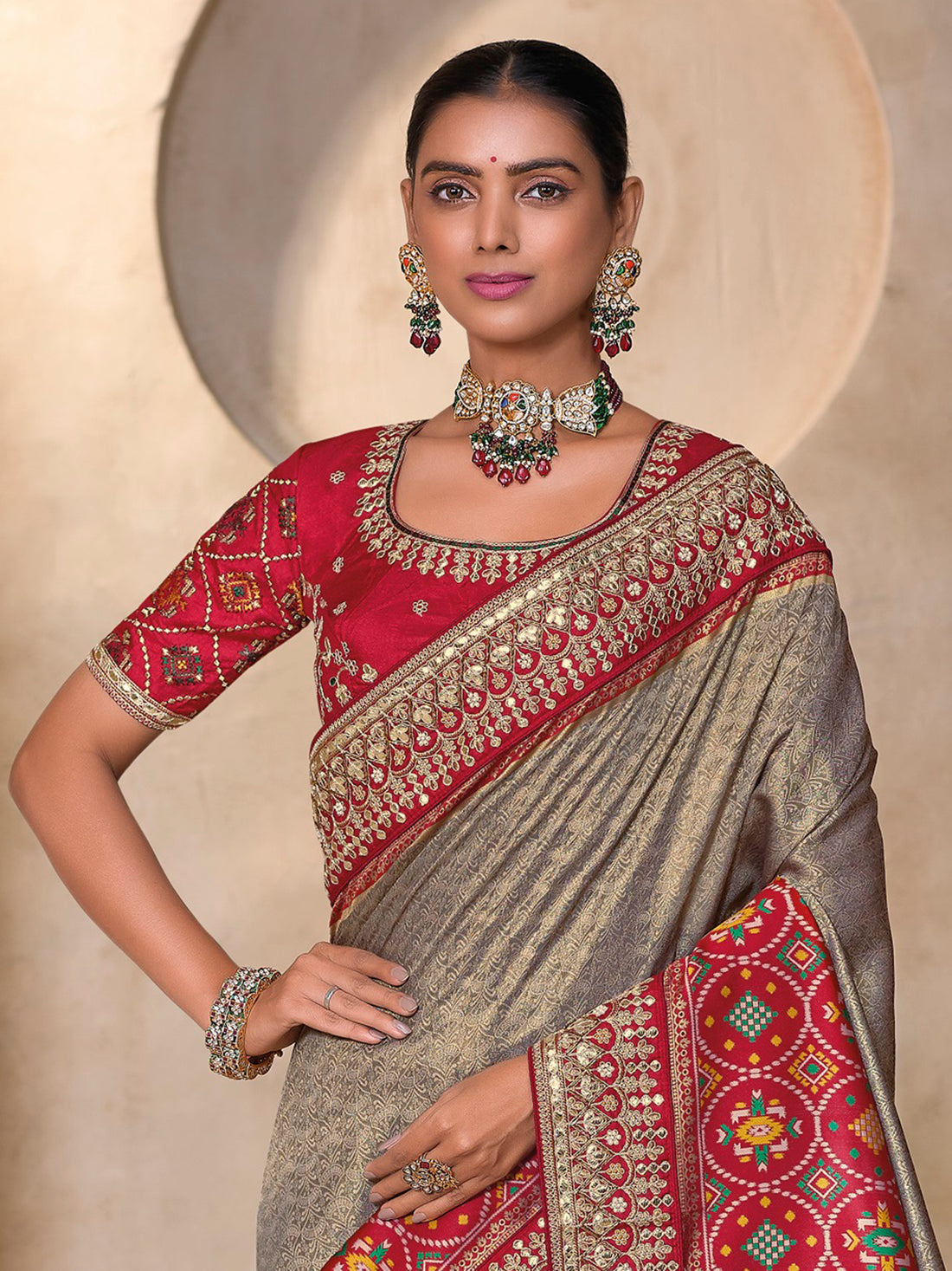 Beautiful Grey Weaving Kanjivaram Silk Event Wear Saree With Blouse