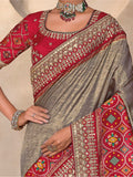 Beautiful Grey Weaving Kanjivaram Silk Event Wear Saree With Blouse