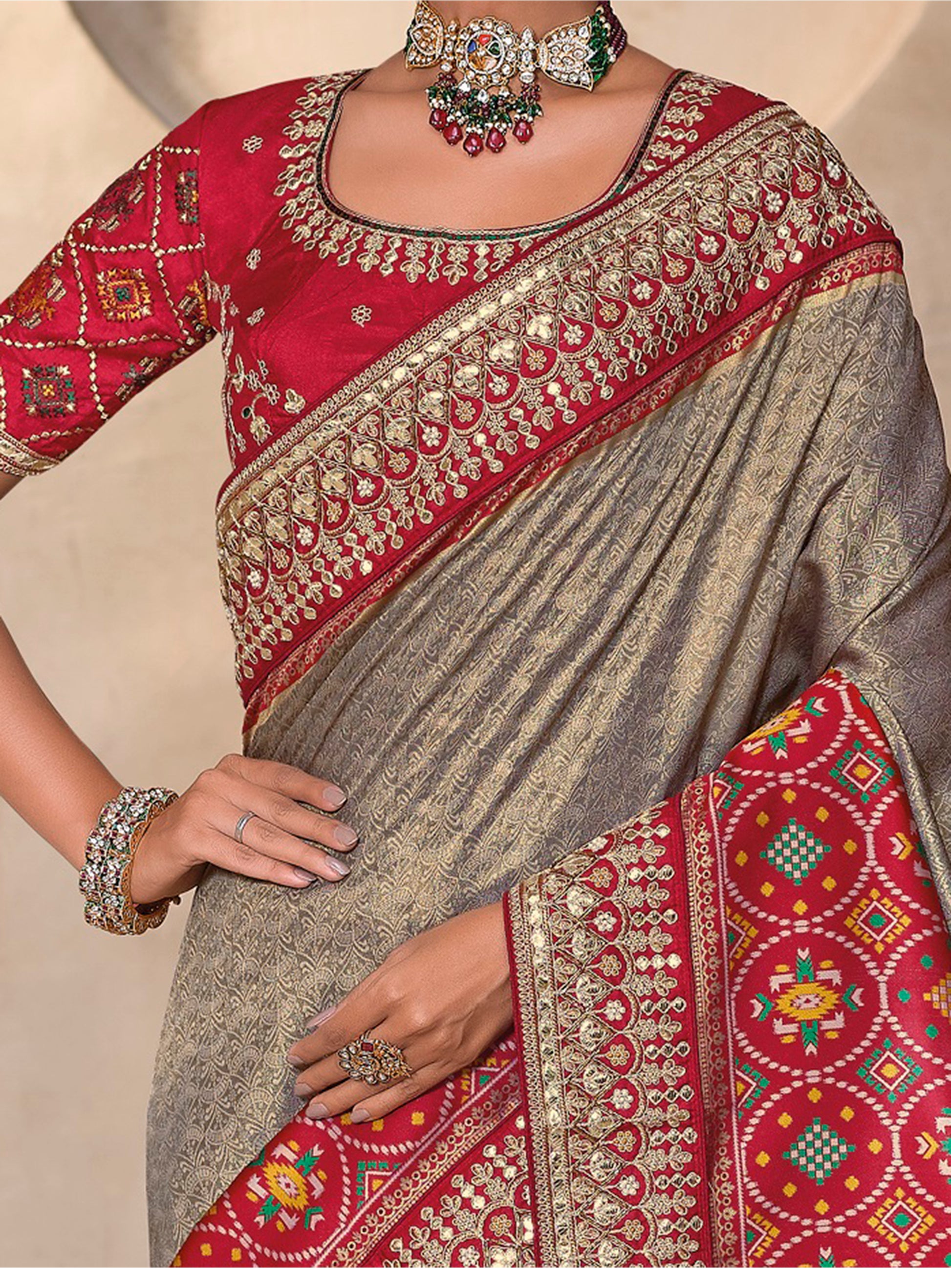 Beautiful Grey Weaving Kanjivaram Silk Event Wear Saree With Blouse