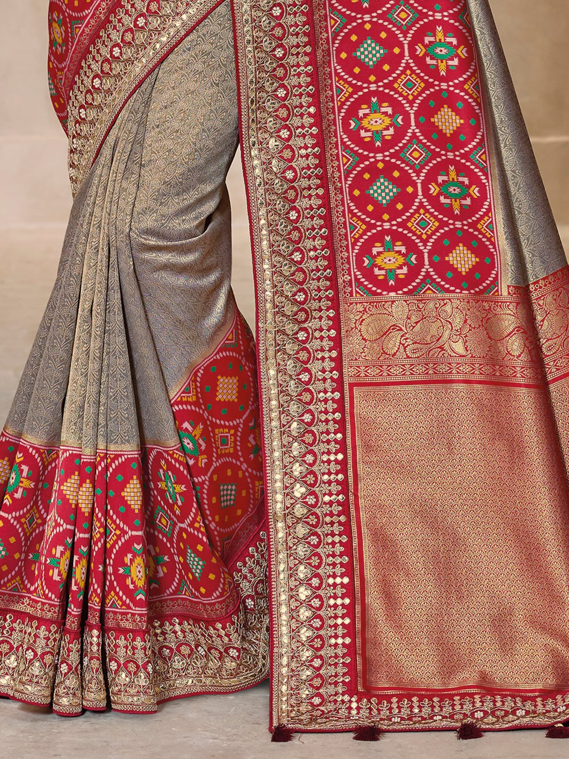 Beautiful Grey Weaving Kanjivaram Silk Event Wear Saree With Blouse