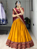 Stunning Mustard Patola Printed Cotton Half Saree Festive Wear Lehenga