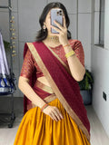 Stunning Mustard Patola Printed Cotton Half Saree Festive Wear Lehenga