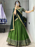 Gorgeous Green Patola Printed Cotton Half Saree Wedding Wear Lehenga