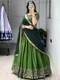 Gorgeous Green Patola Printed Cotton Half Saree Wedding Wear Lehenga