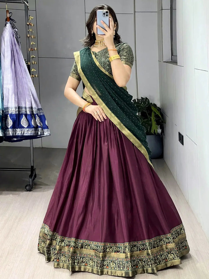 Delightful Wine Patola Printed Cotton Half Saree Party Wear Lehenga