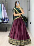 Delightful Wine Patola Printed Cotton Half Saree Party Wear Lehenga