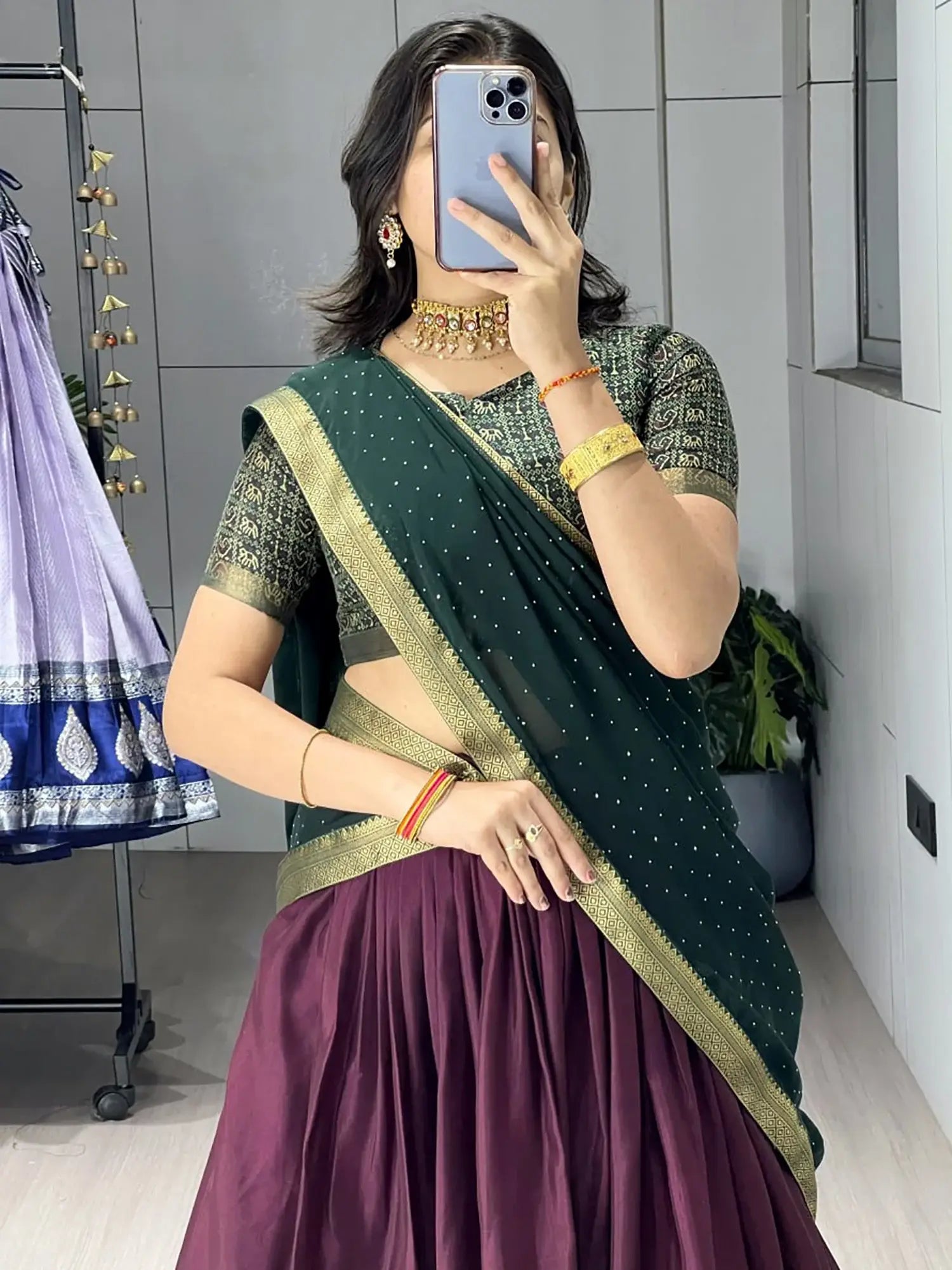 Delightful Wine Patola Printed Cotton Half Saree Party Wear Lehenga